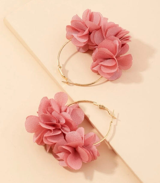 Floral Hoop Earring -Blush Pink
