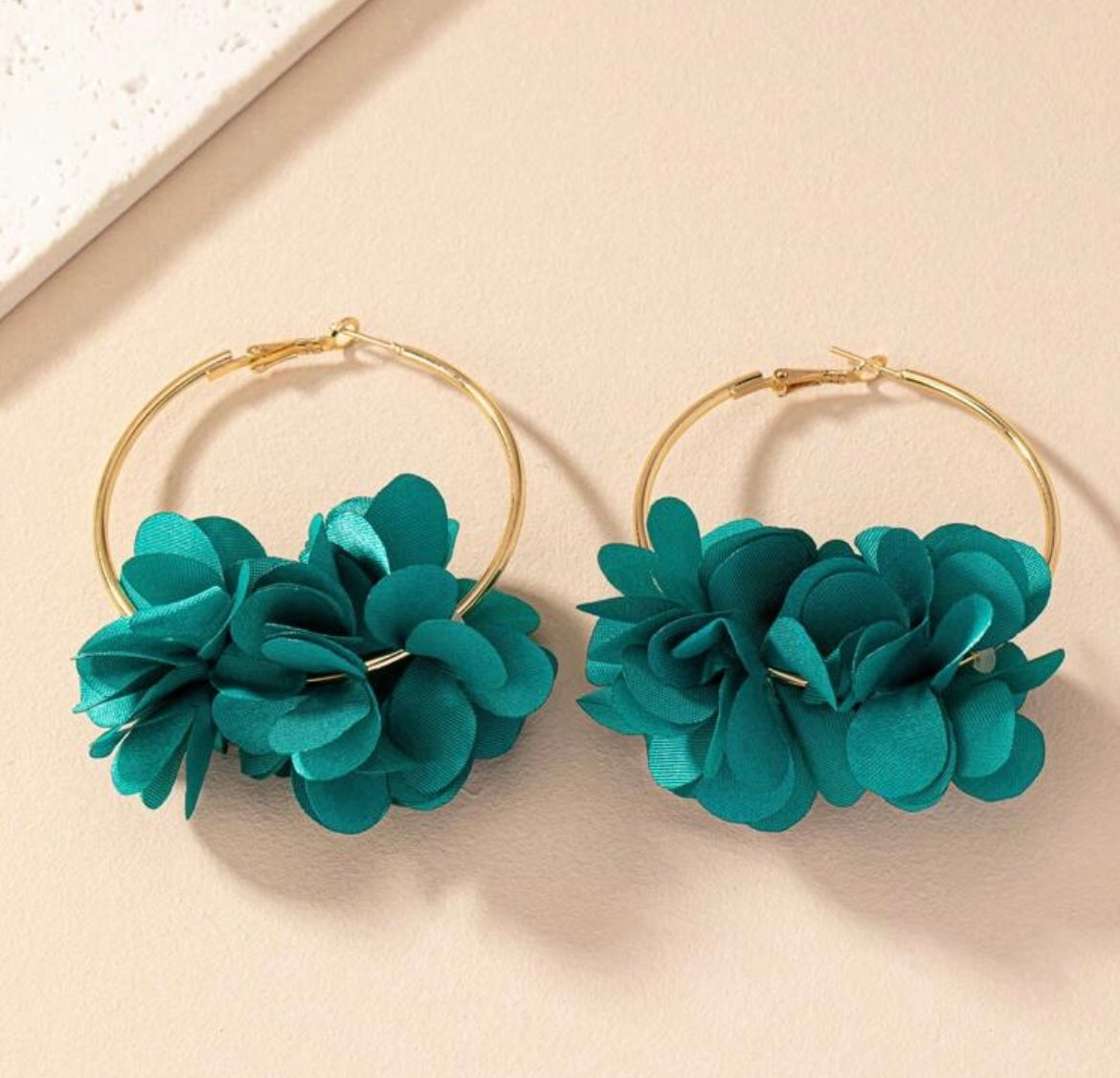 Floral Hoop Earring- Teal