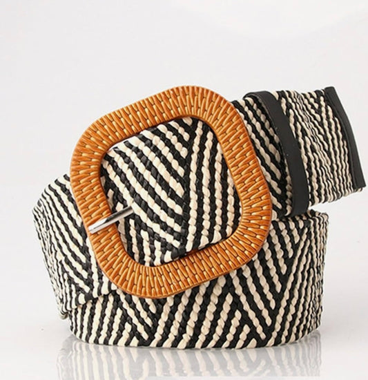 Braided Weave Belt - Black and White