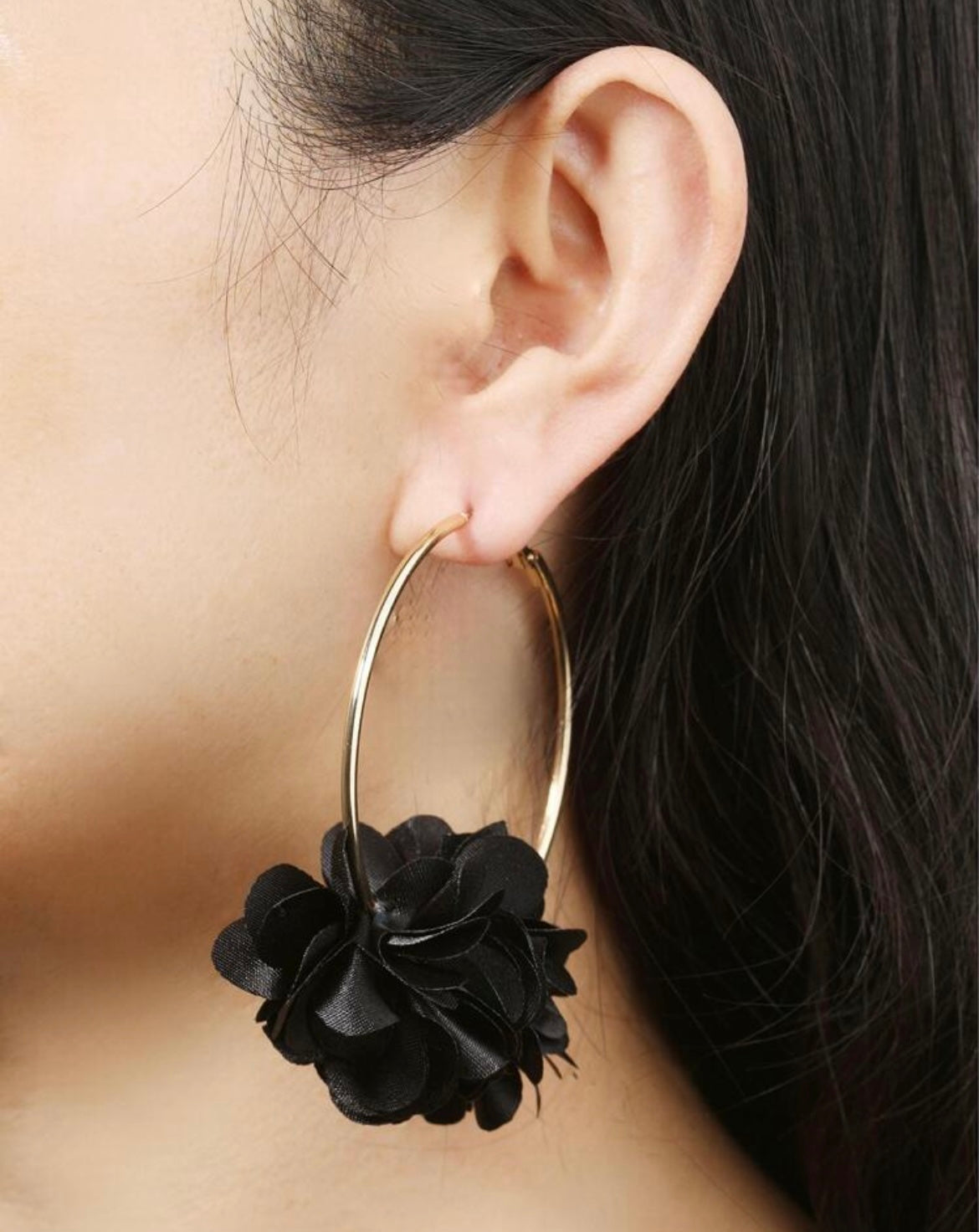 Floral Hoop Earring - Black
