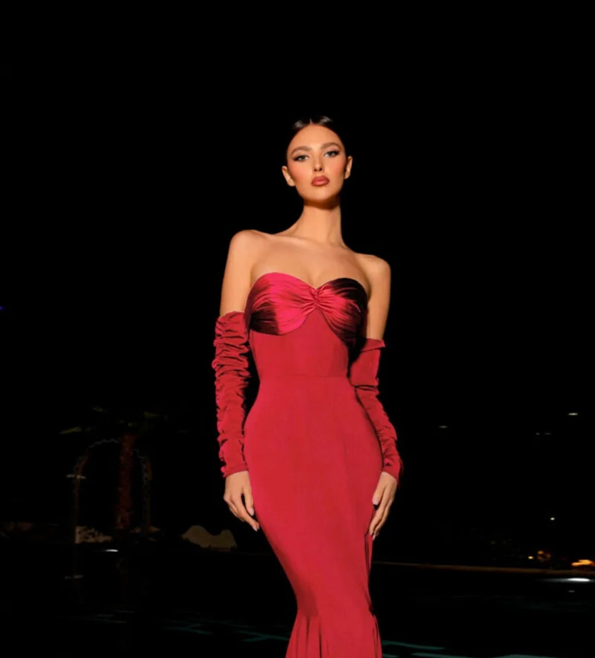 Strapless Maxi Gown Dress- Red