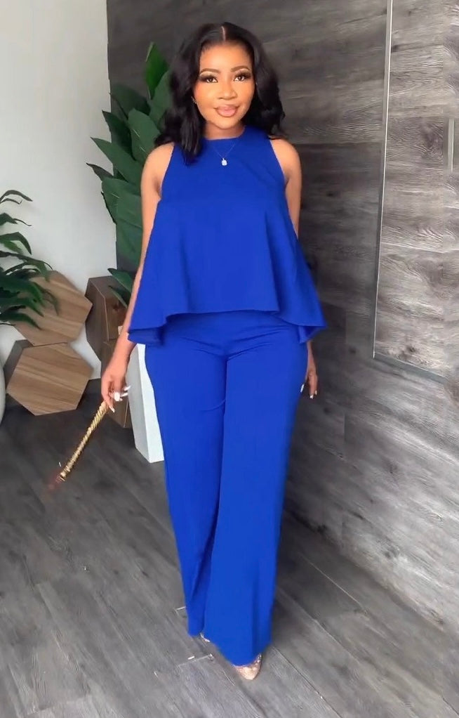 Two-Piece Sleeveless Top & Bottoms Coordinate Set - Royal Blue