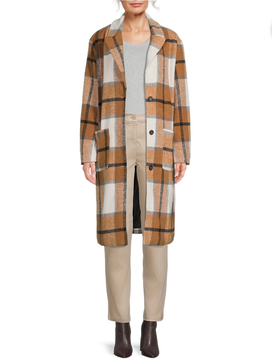 Plaid Button Coat - Tan