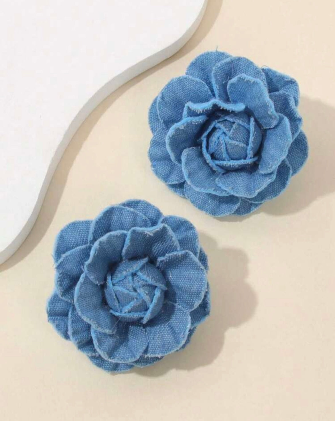 Denim Rose Bud Earrings - Blue