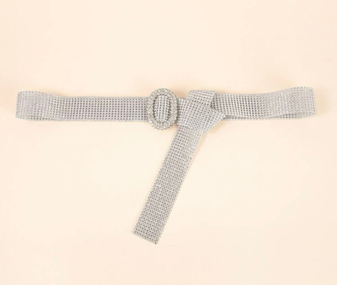 Rhinestone Square Buckle Belt - Silver