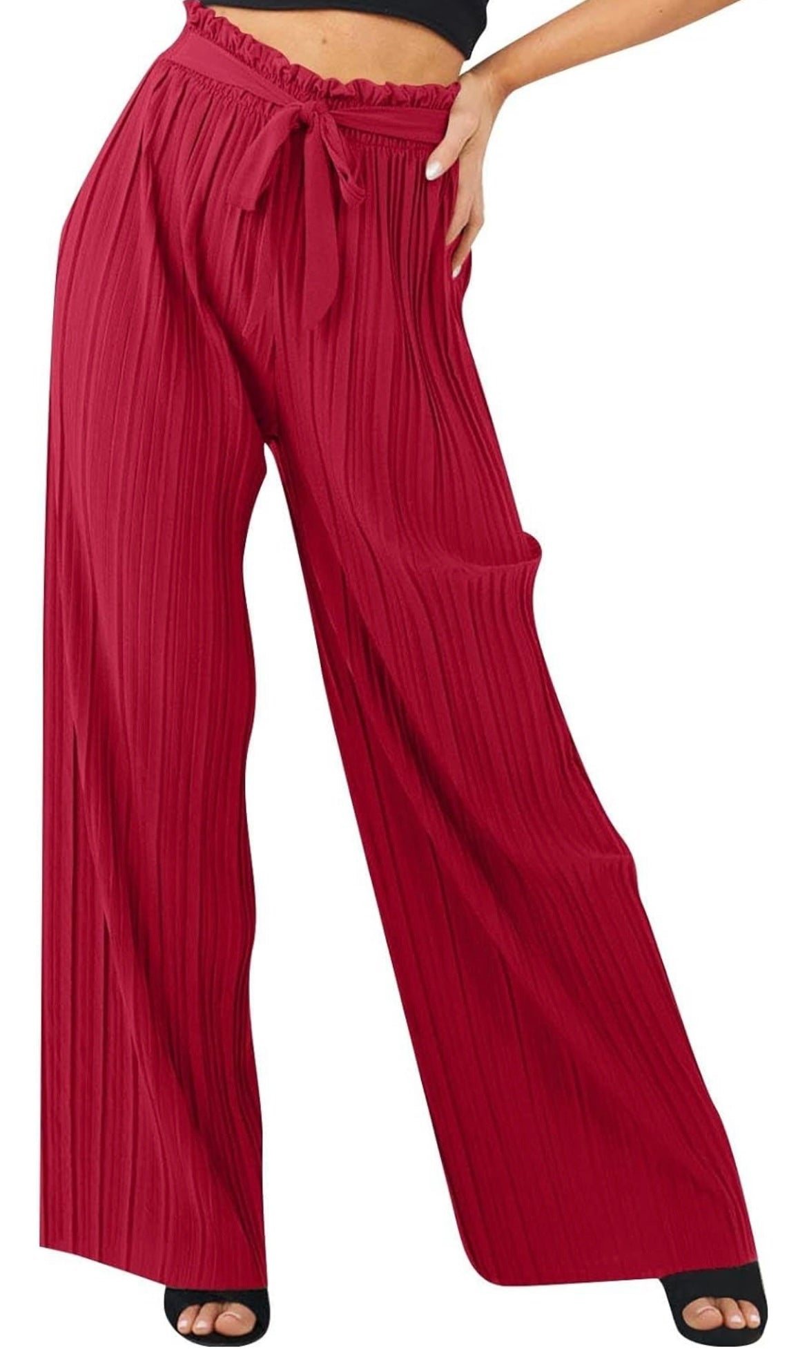 Pleated Waist Pants - Wine