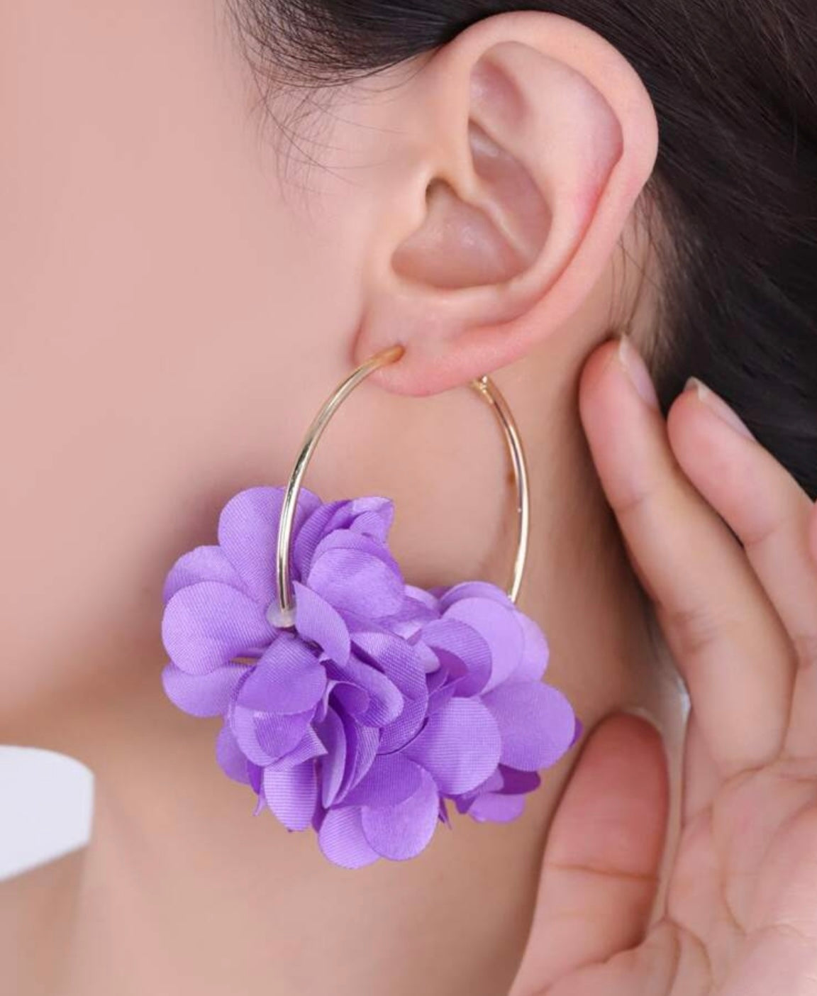 Floral Hoop Earrings -Purple
