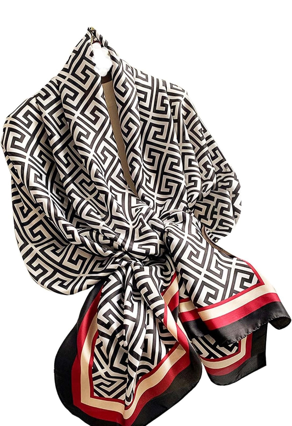 Designer Inspired Print Silk Scarf - Black/White