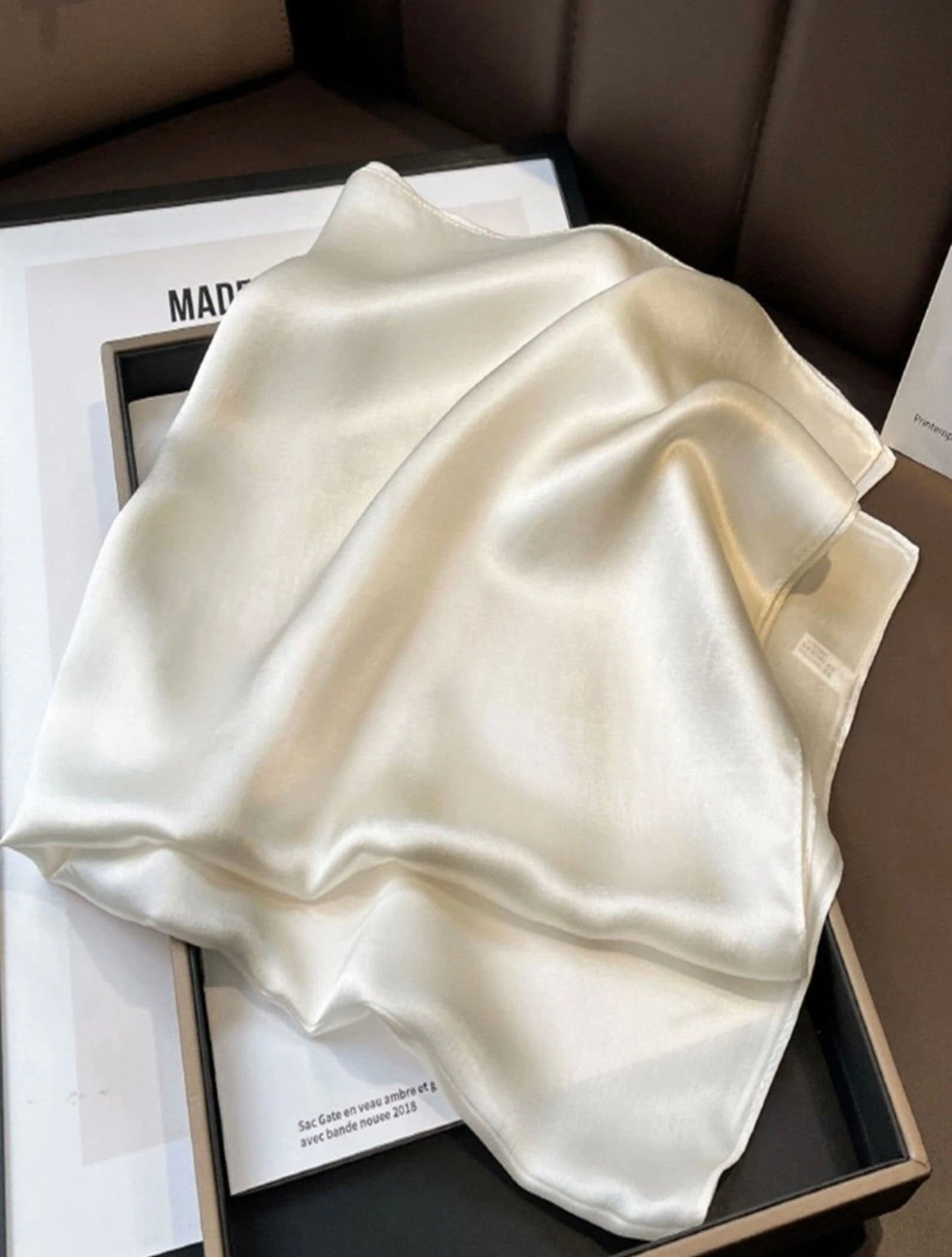 Satin Square Scarf - Ivory