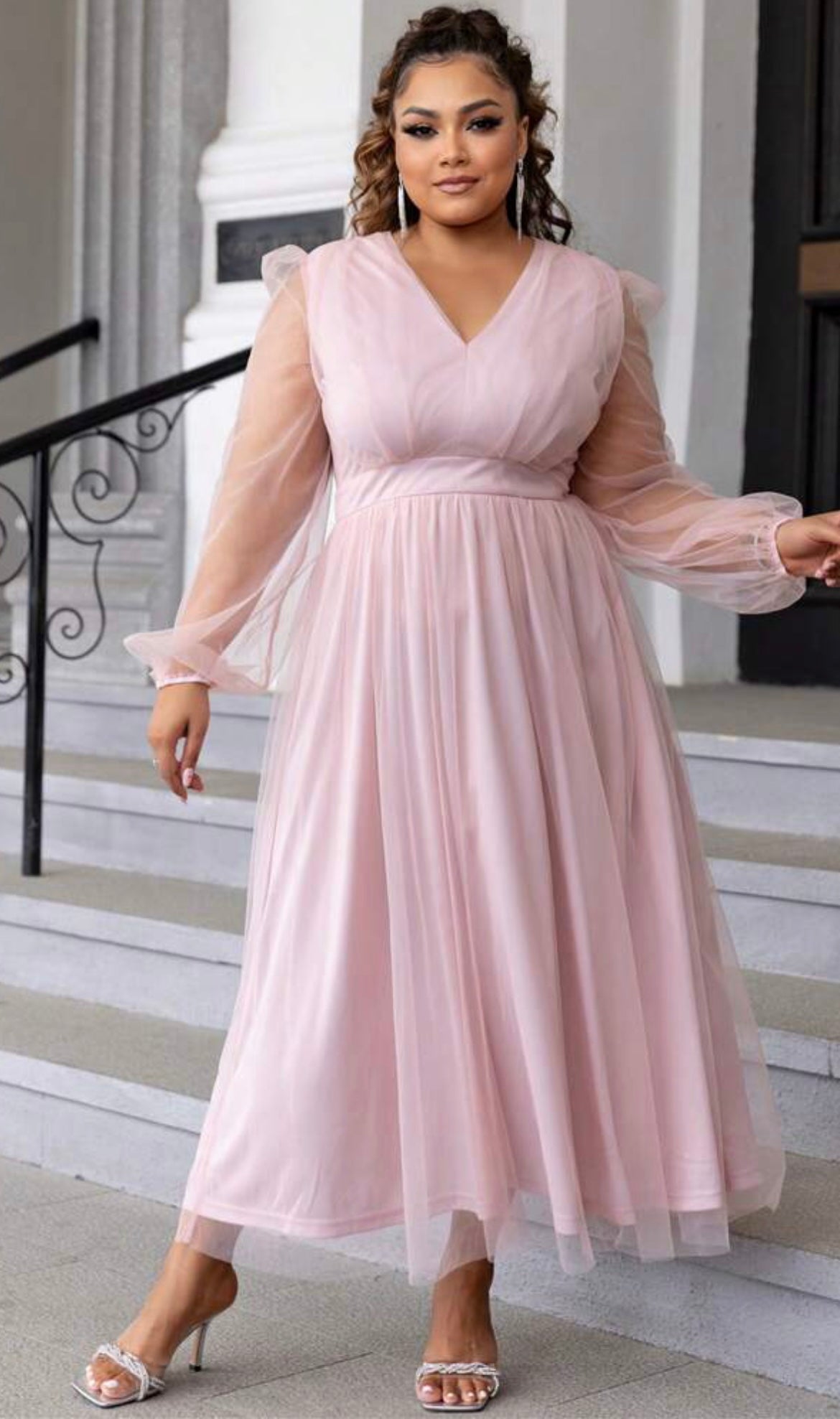 Elegant Sheer Dress- Pink