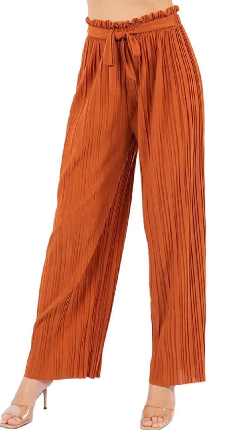 Pleated Paper bag Waist Pants - Honey Ginger