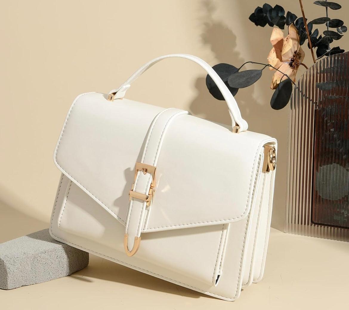 Front Flap Crossbody Handbag - White