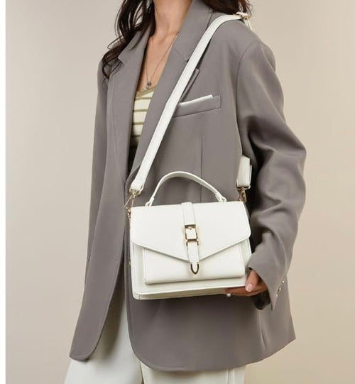 Front Flap Crossbody Handbag - White