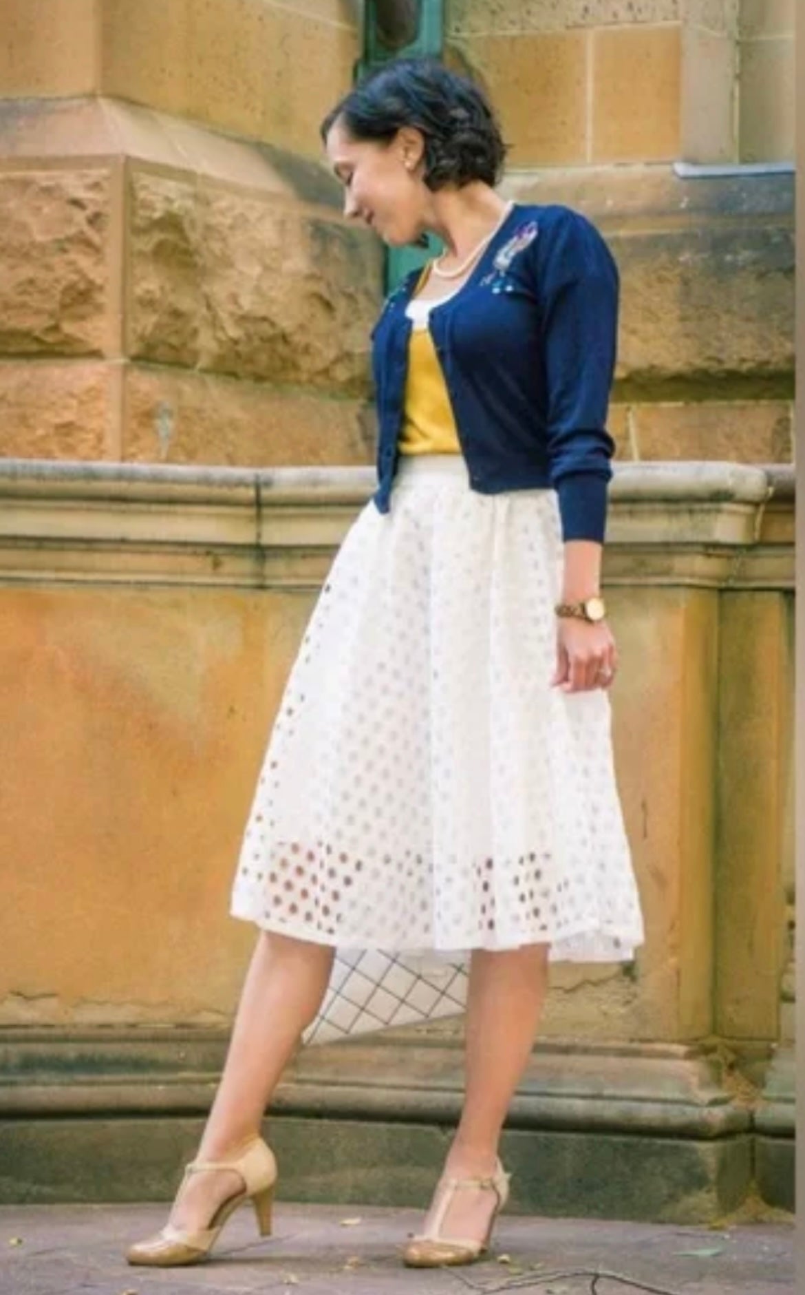 Eyelet Midi Skirt - White