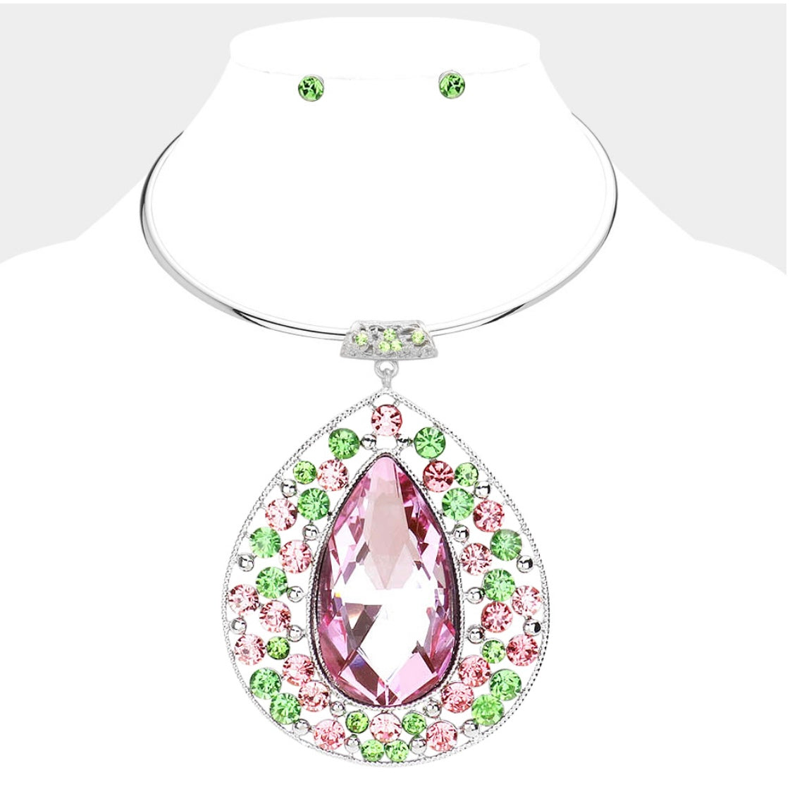 Tear Drop Choker - Pink and Green