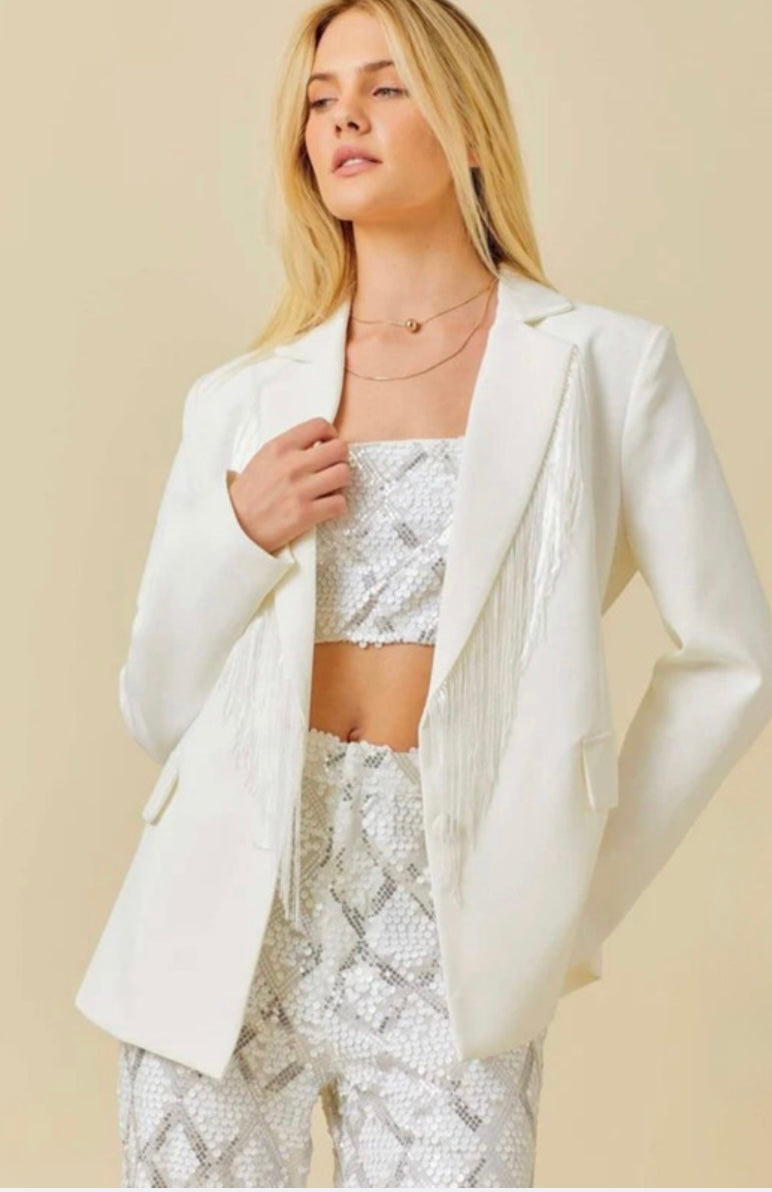 Sequin Trim Blazer -Ivory