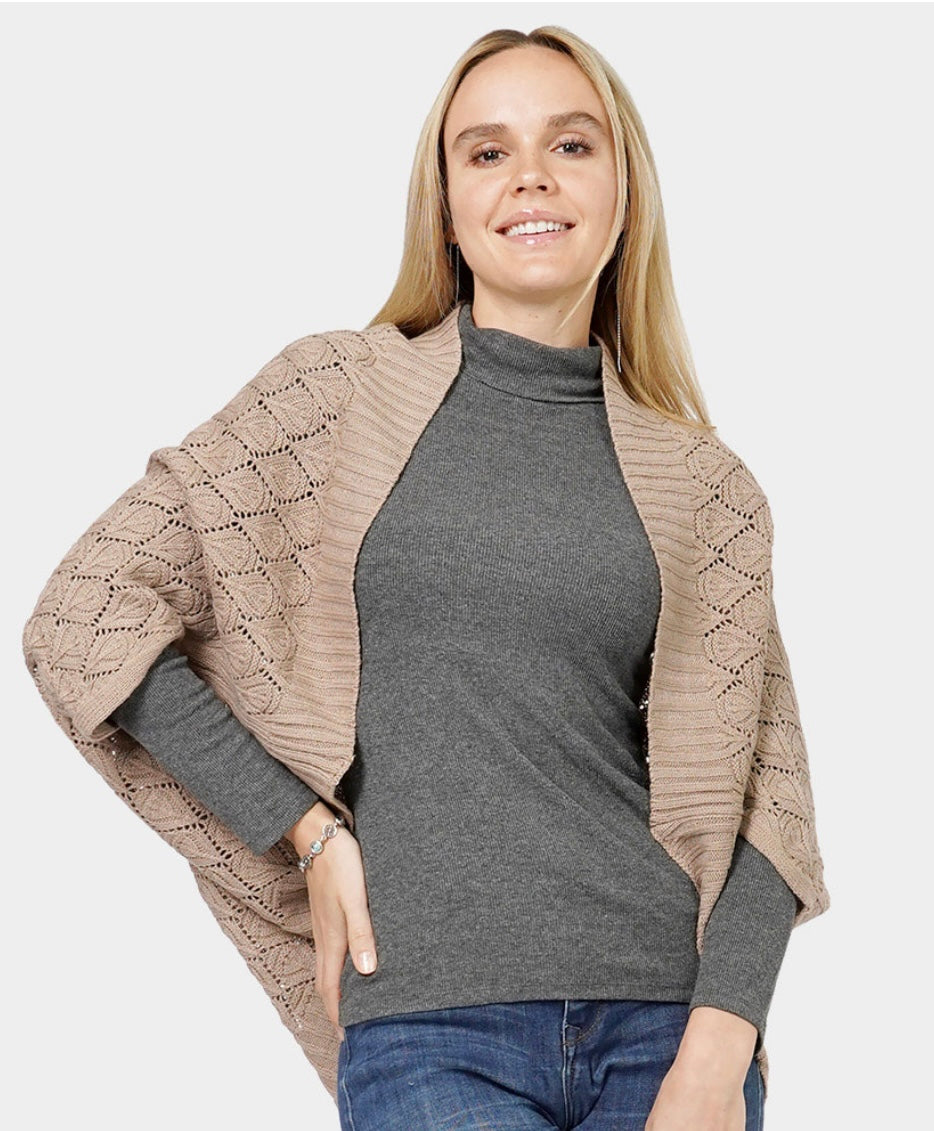 Cozy Chic Open-Knit Batwing Cardigan – Taupe