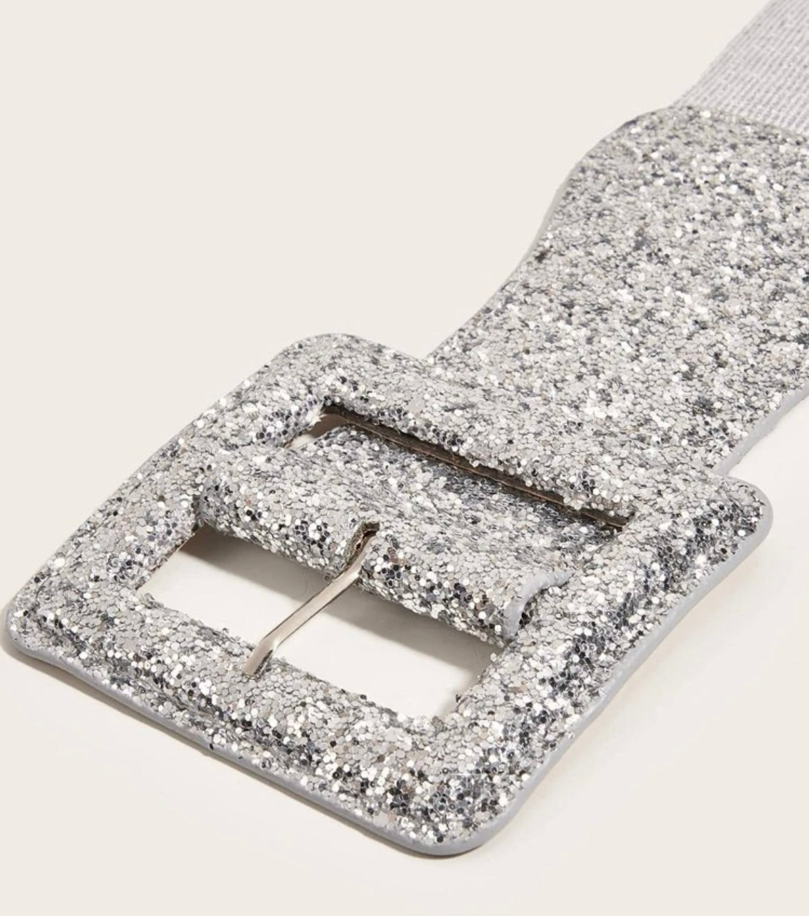 Dazzling Sequin Design Silver Stretch Buck Belt