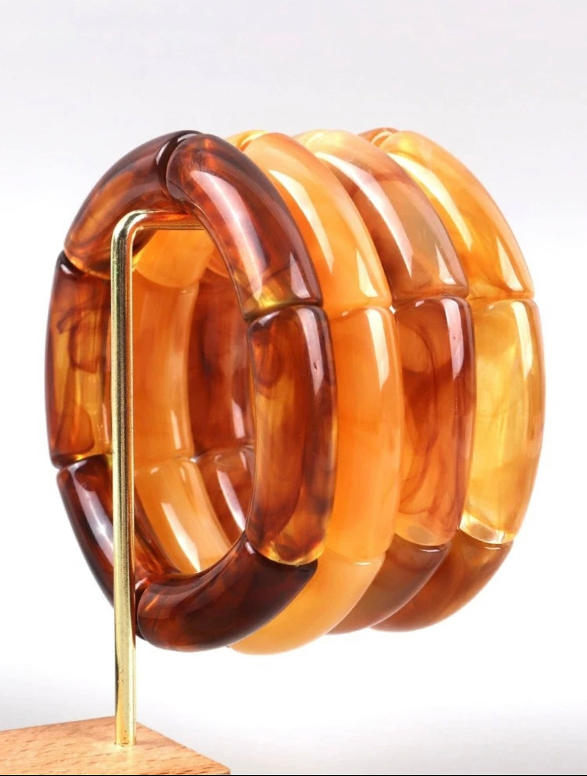 Acrylic Bangle Bracelet Stack 4 Piece Set - Amber Brown