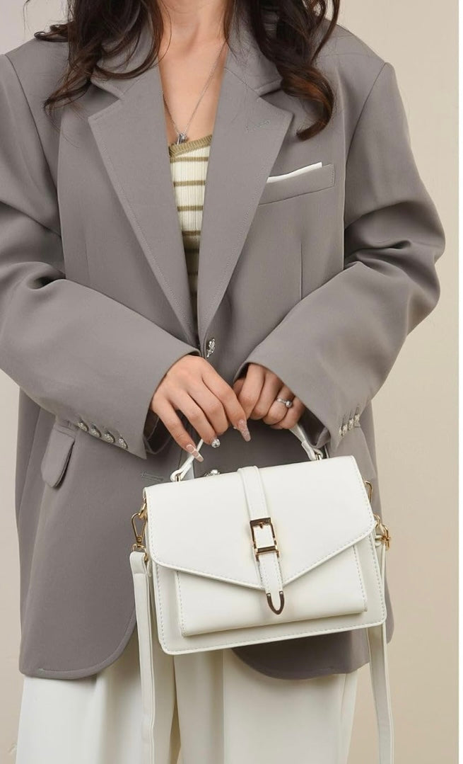 Front Flap Crossbody Handbag - White