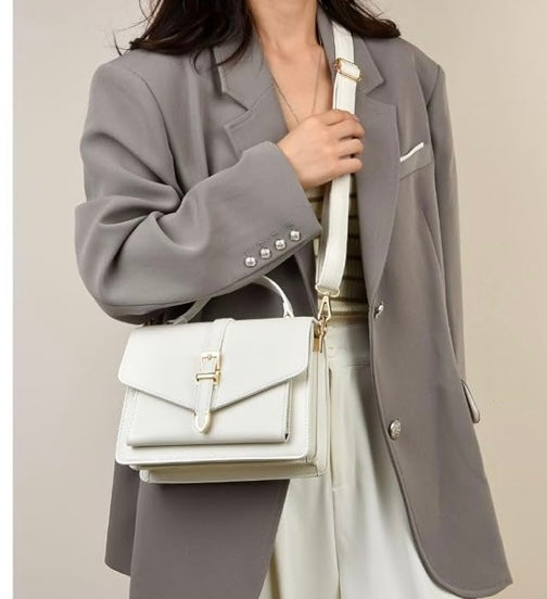 Front Flap Crossbody Handbag - White