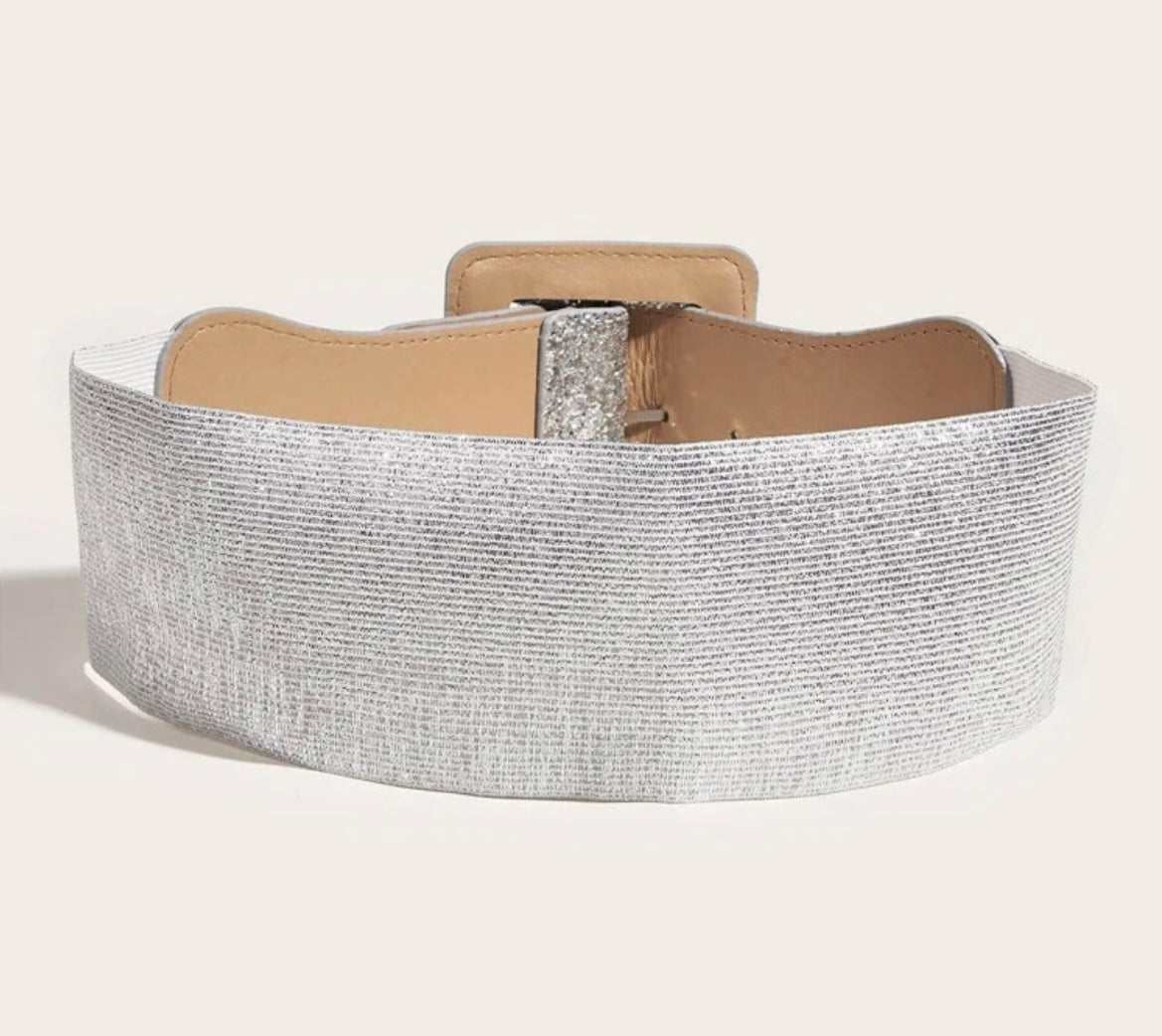 Dazzling Sequin Design Silver Stretch Buck Belt