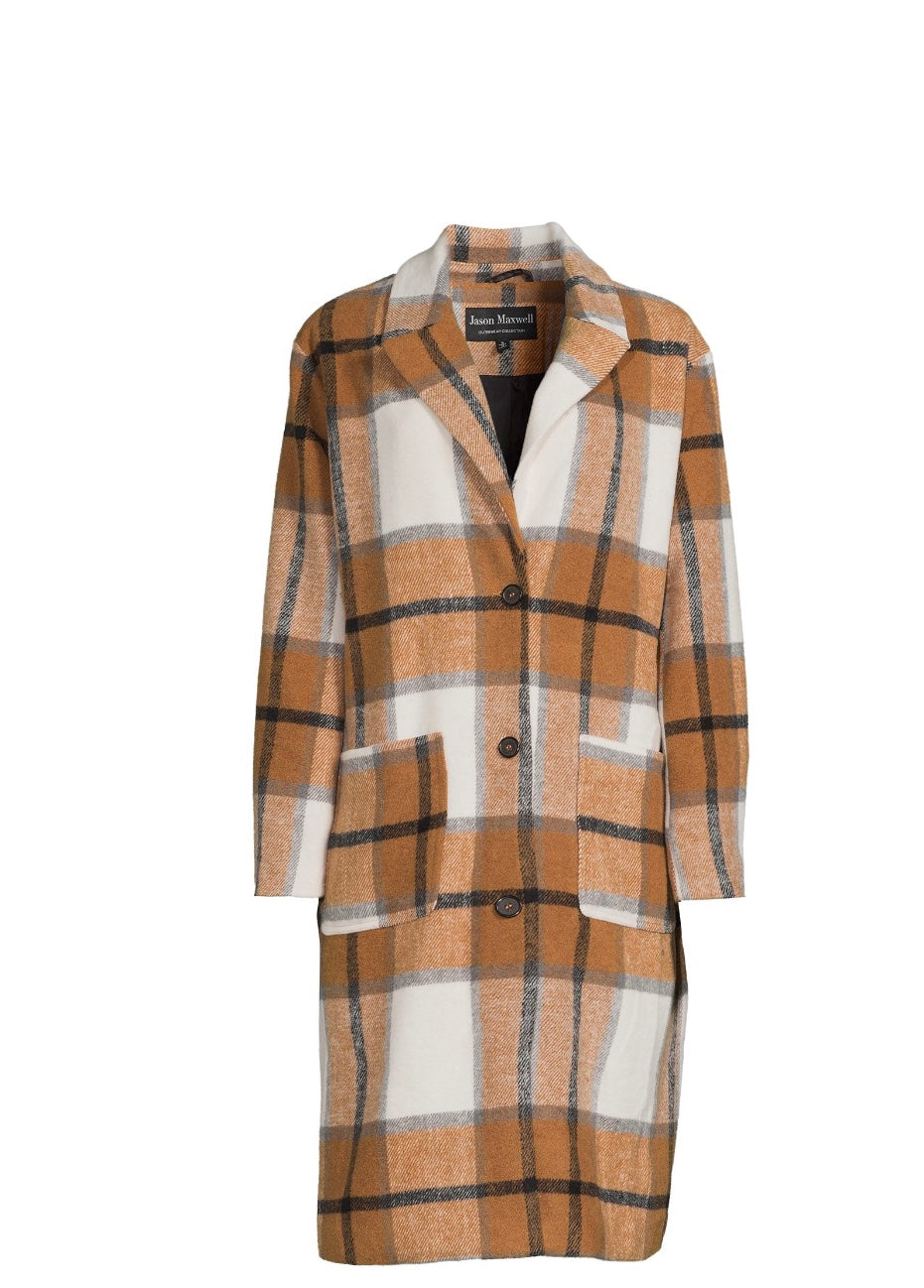 Plaid Button Coat - Tan