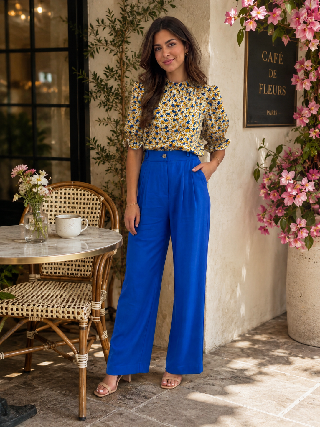 Cobalt Blue Tailored Pull-On Pants | Polished wide-Leg Women’s Trousers