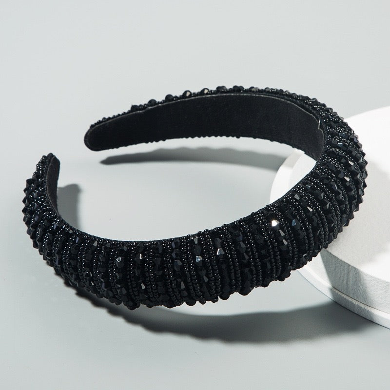 Rhinestone Faceted Headband - Black