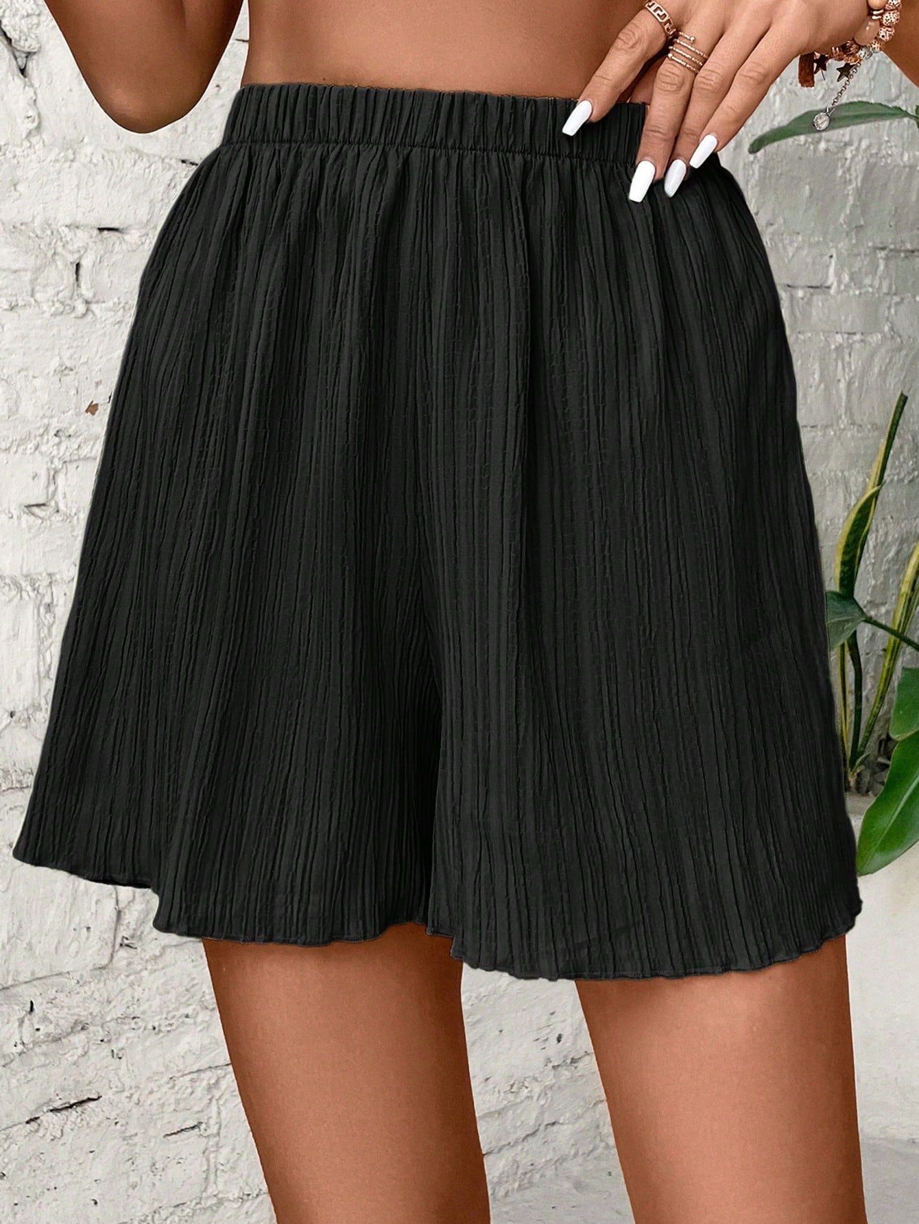Black Pleated Flowy Shorts | Elastic Waist Women’s Shorts