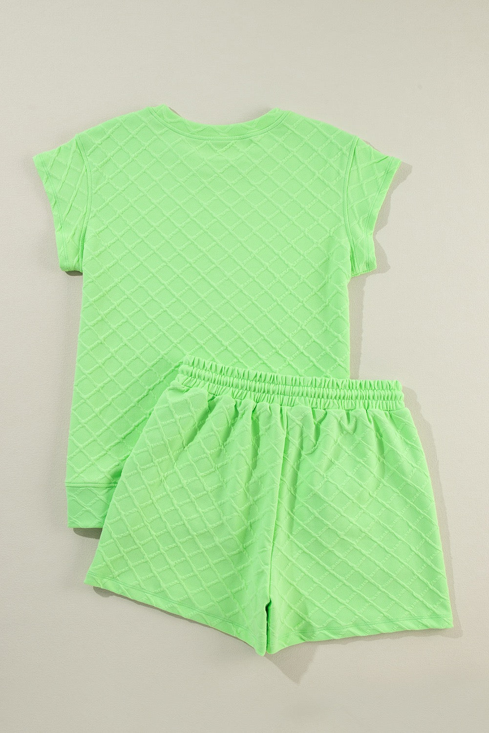 Lime Glow Textured Lounge Set | Casual Two-Piece Shorts Set
