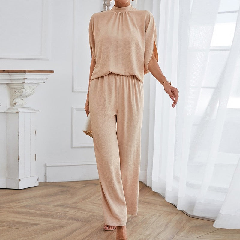 Two-Piece Top & Pant Coordinate Set - Apricot Tan