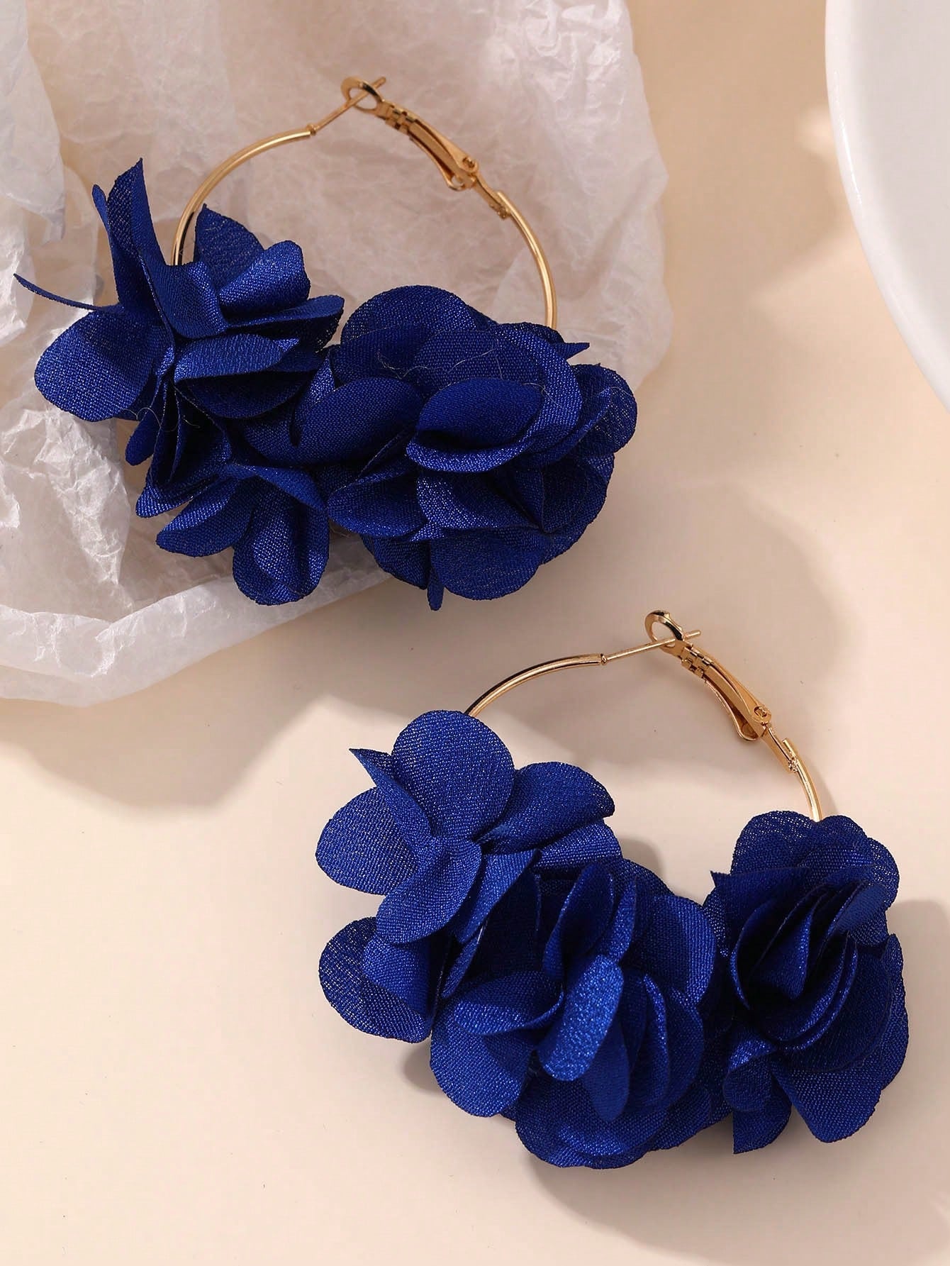 Floral Hoop Earrings -Royal Blue