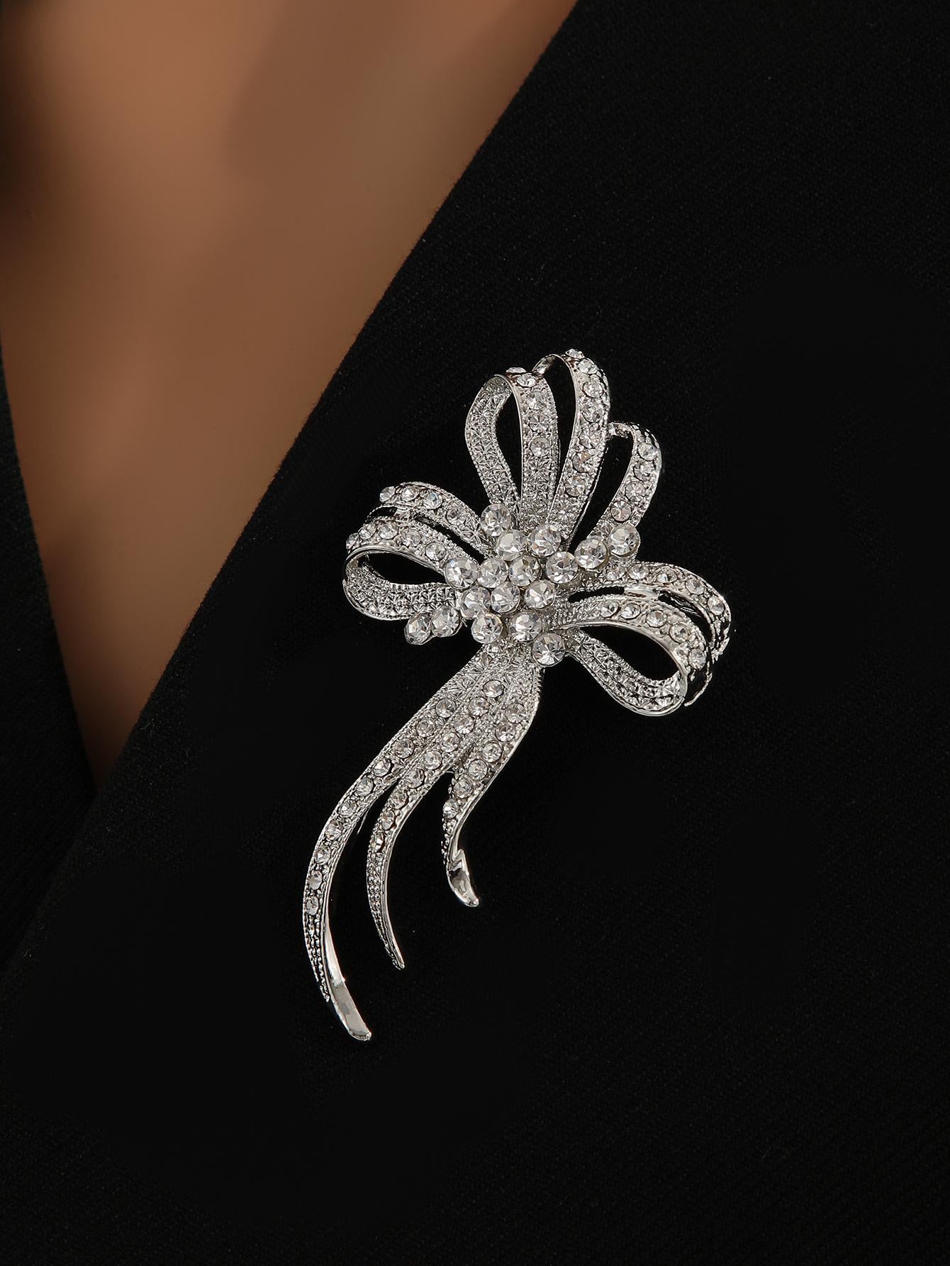 Rhinestone Ribbon Brooch