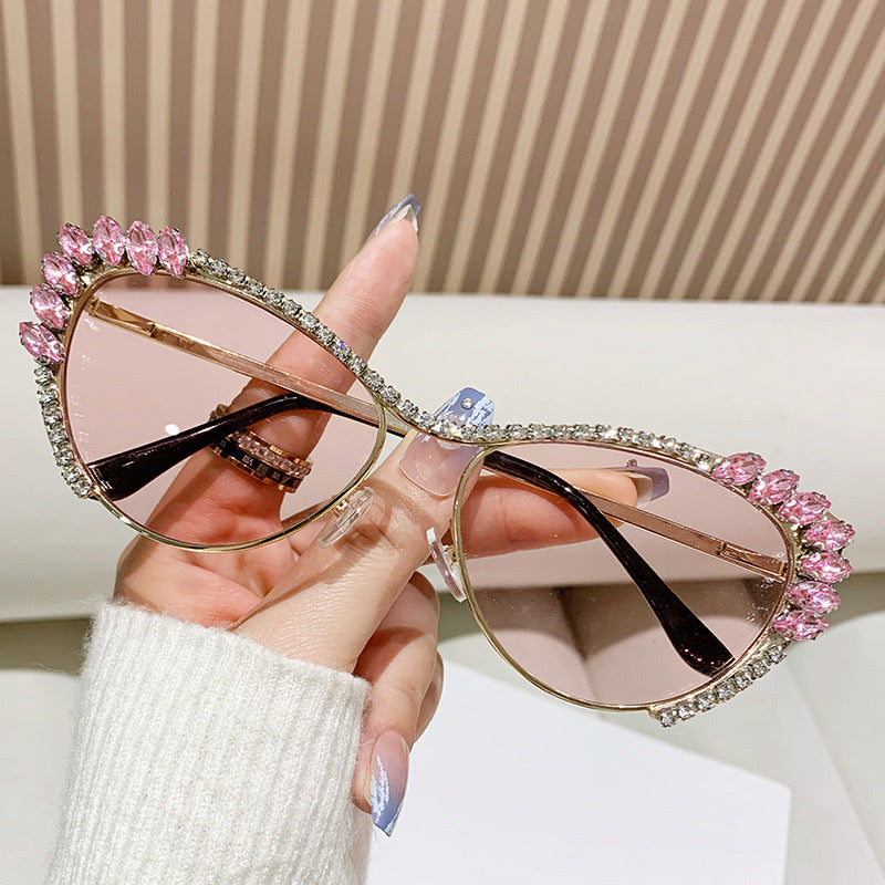Rhinestone Cat-Eye Sunglasses | Pink Crystal Glam Frames | Luxury Statement Shades for Women