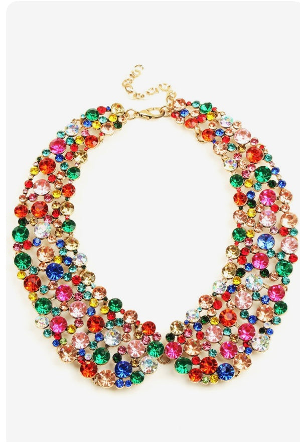 Diana Collar Statement Multicolor Crystal Rhinestone Bib Necklace for Women – Bold Colorful Gemstone Collar Necklace, Fashion Jewelry for Weddings, Parties & Special Occasions
