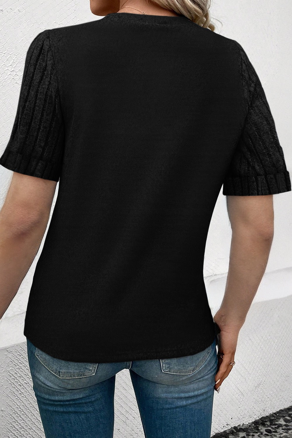 Ribbed Sleeve Shirt - Black