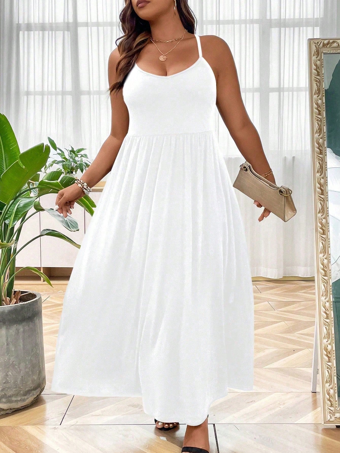 lake como fitted bodice cami strap midi dress Lake Como Fitted Bodice Cami Strap Midi Dress White