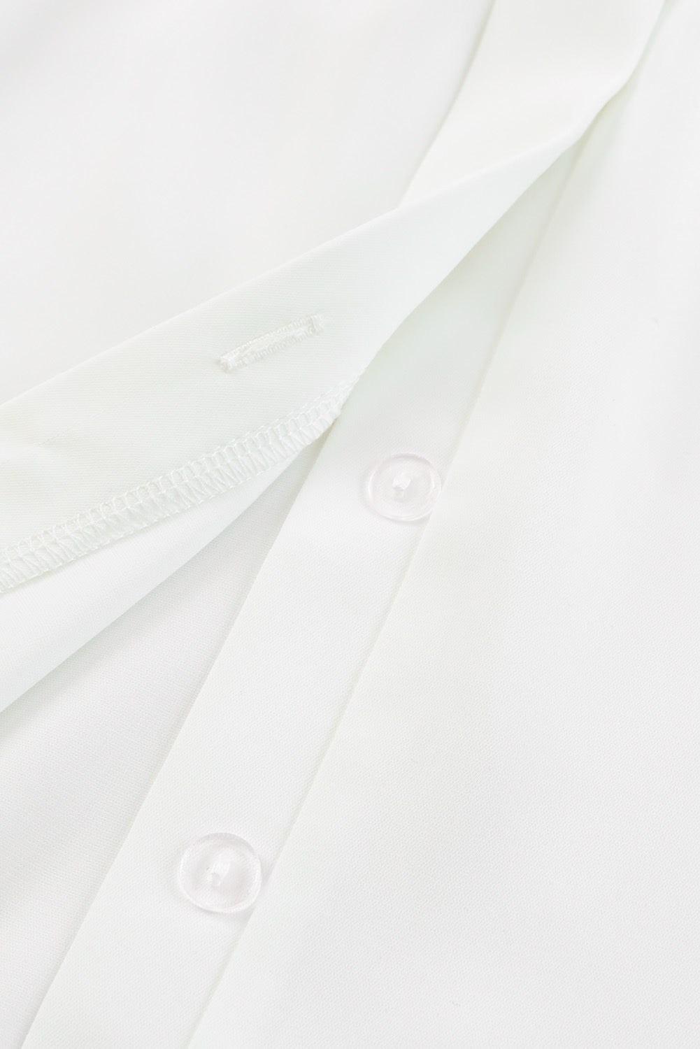 Crew Neck Pleated Long Sleeve Blouse - White