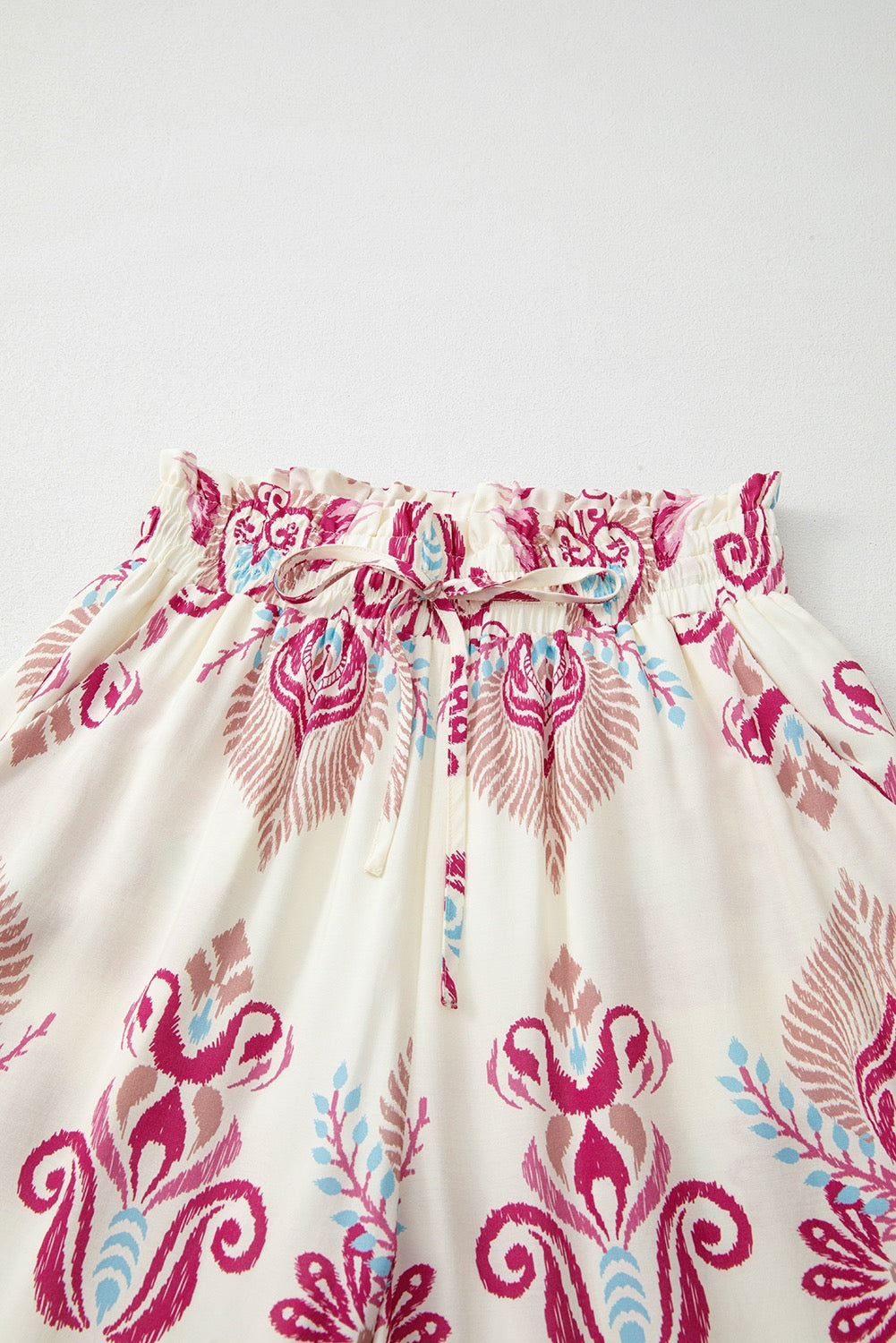 Boho Print Wide Leg Pants - Pink