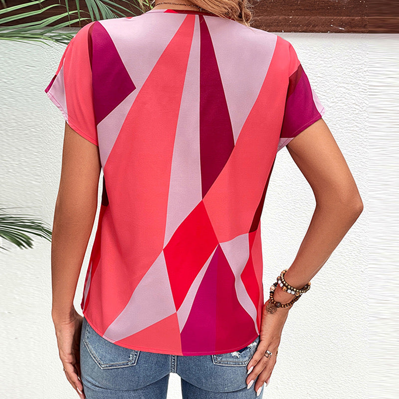 Abstract V Blouse - Multi Colored Pink