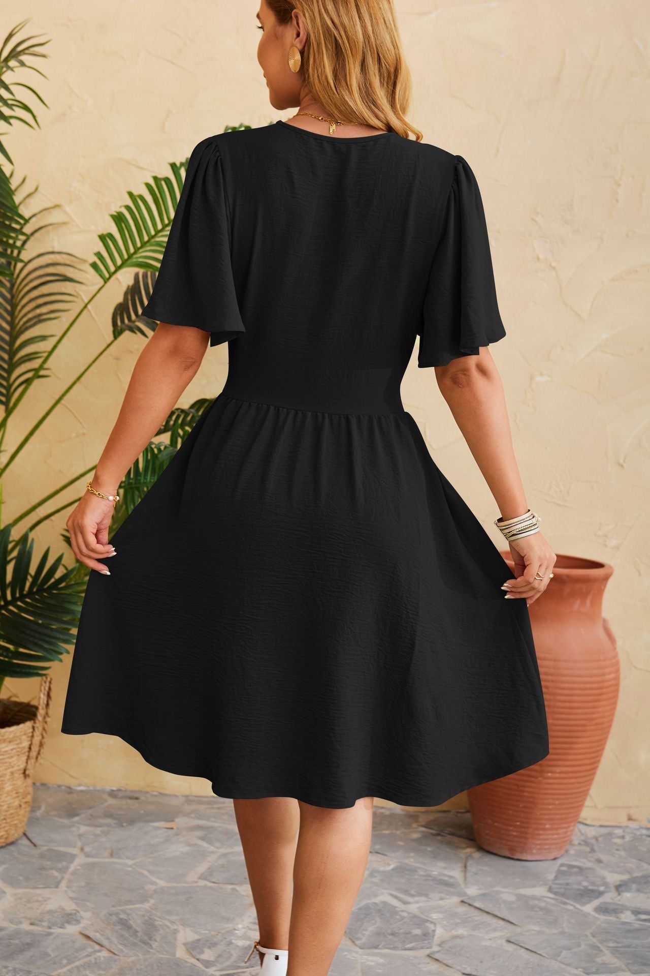 Wrap style Midi Dress - Black