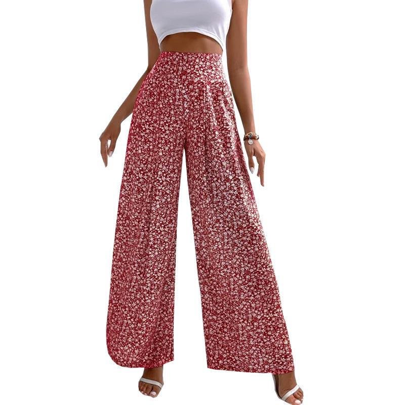 Floral Wide Leg Pants - Red
