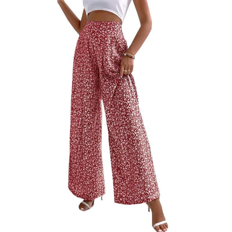 Floral Wide Leg Pants - Red