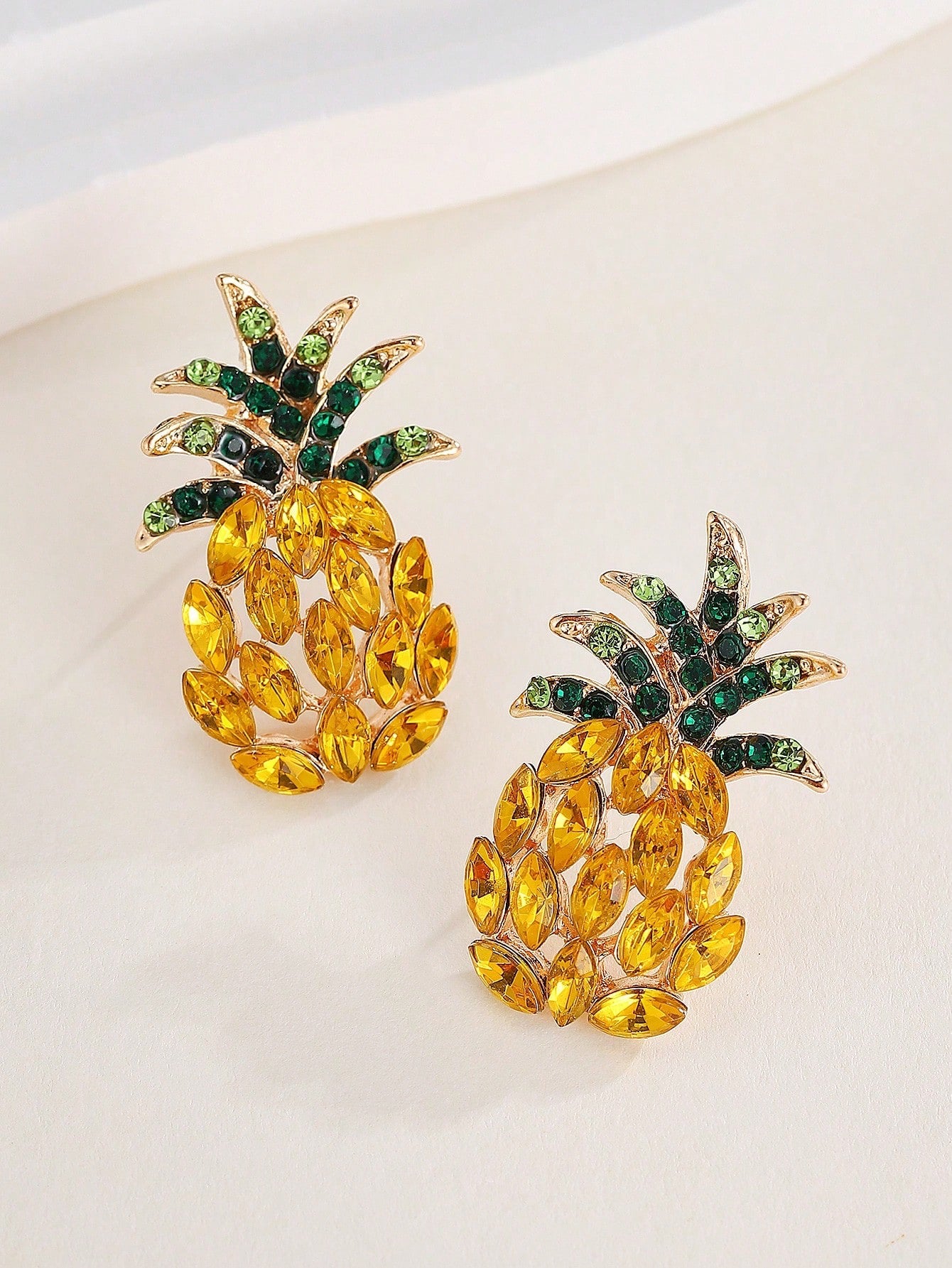 Rhinestone Pineapple Earrings -Yellow Amber