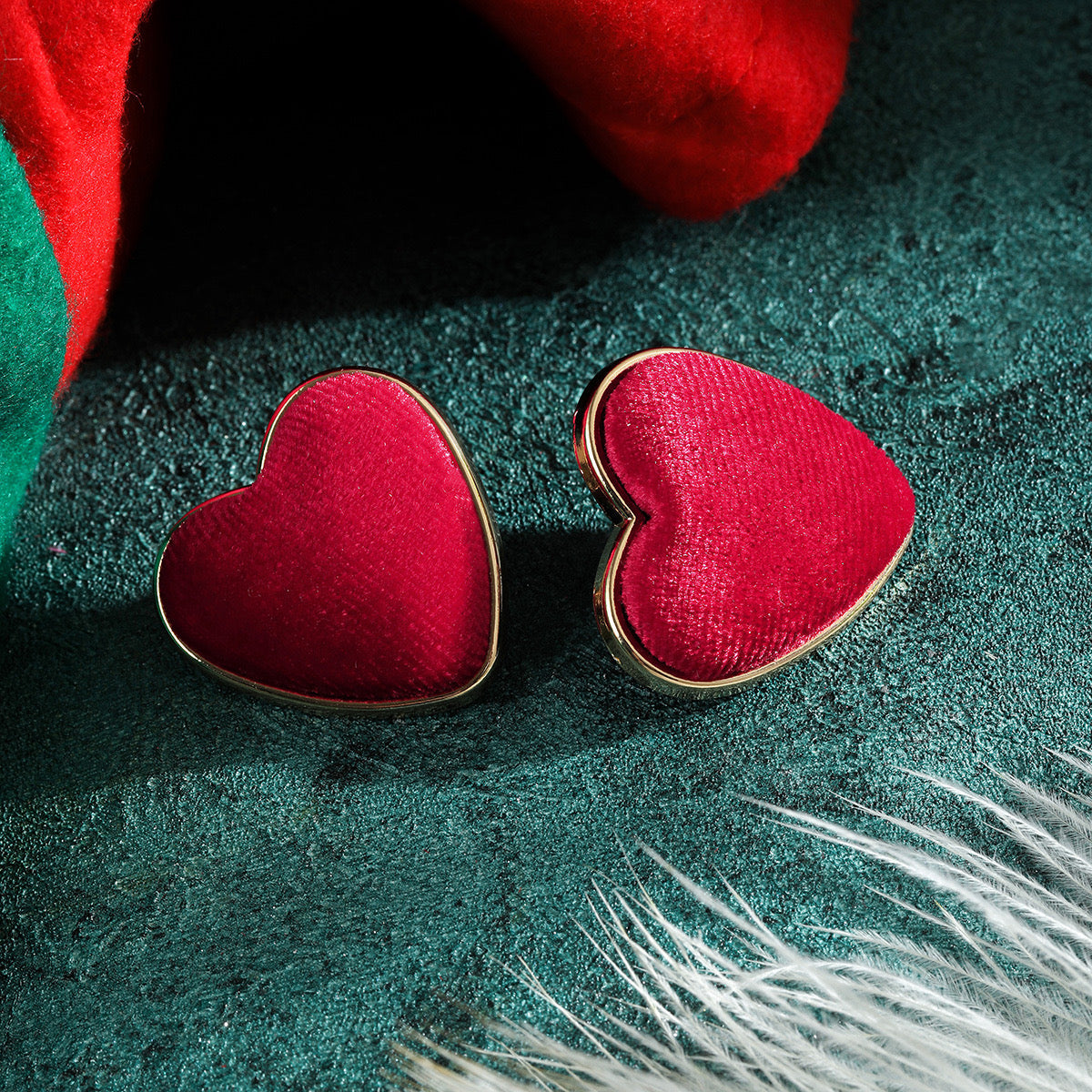 Velvet Heart Earrings -Red