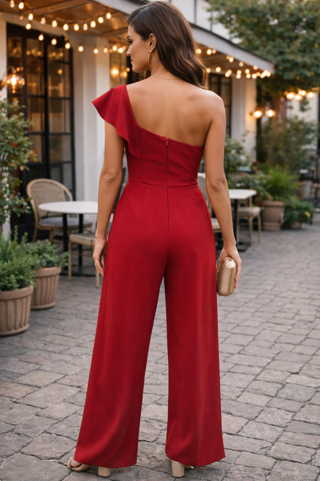 Scarlet Ruffle One-Shoulder Wide-Leg Jumpsuit