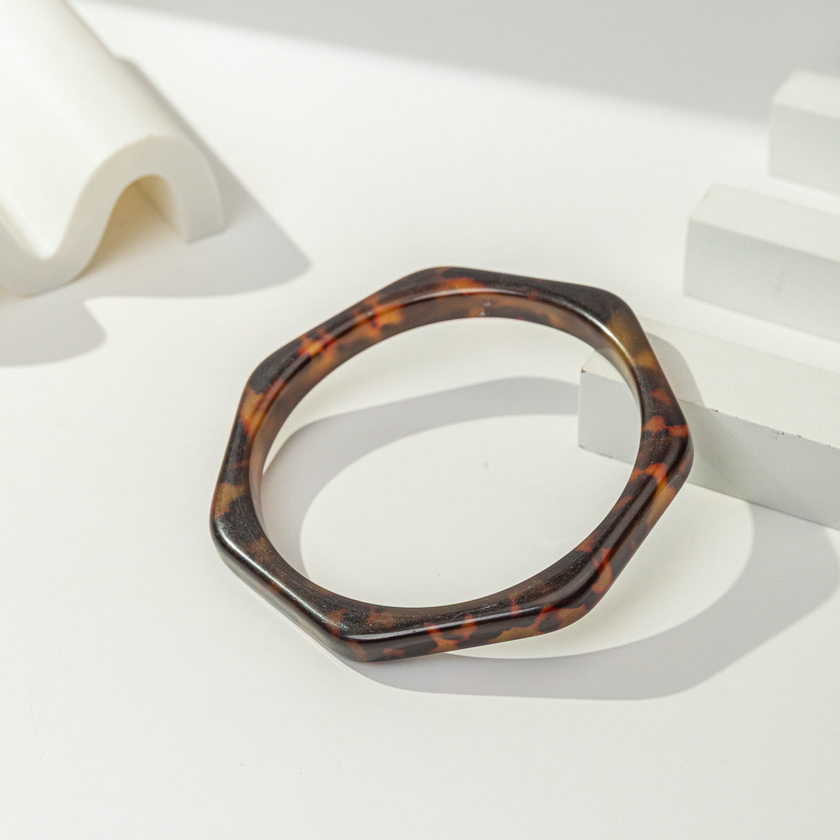 Tortoise Geometric Bangle Bracelet – Brown Acrylic Statement Bracelet for Women