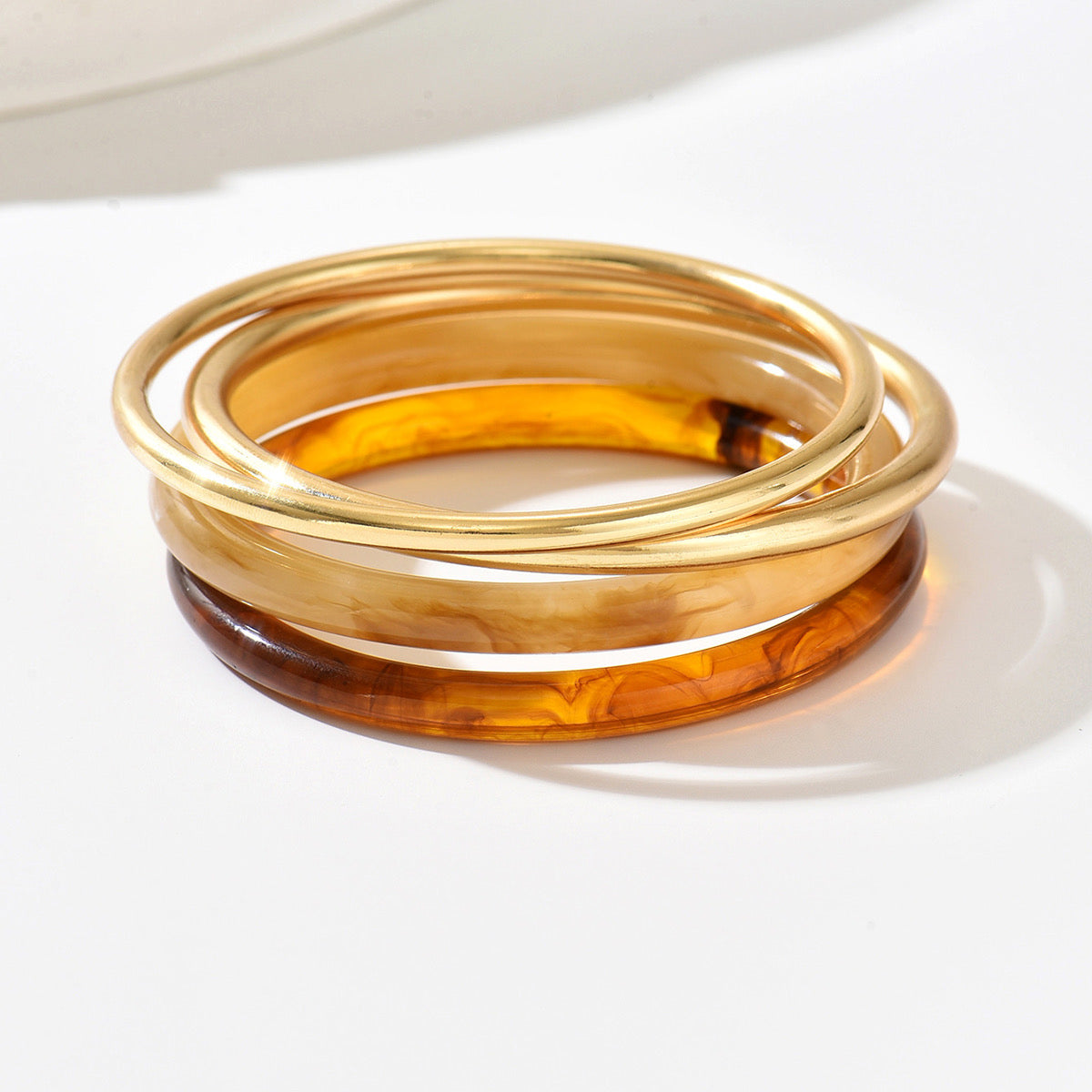Amber Tortoise & Gold Bangle Bracelet Set | Statement Bracelet Stack for Women