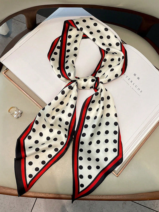 Polka Dot Satin Neck Scarf with Red & Black Border – Classic Chic Accessory
